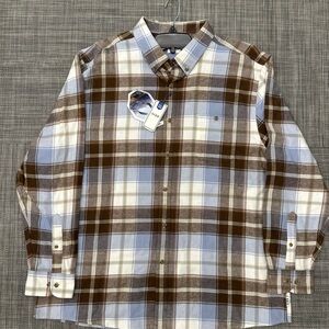 Rowm Men's XXL Portuguese flannel Brown and White Plaid Shirt